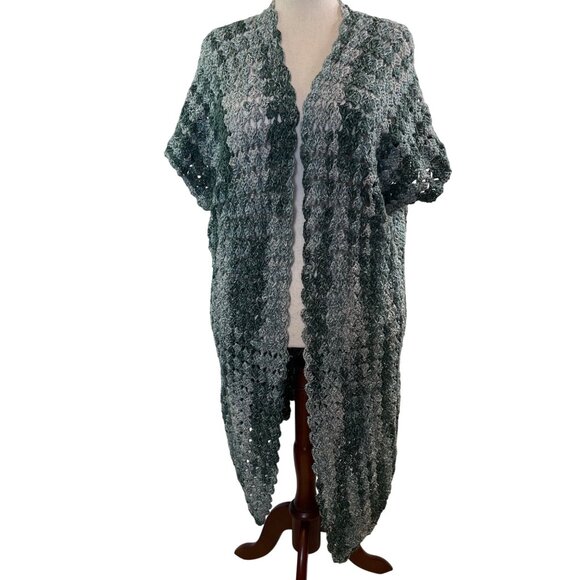 Crochet Wrap Ruana Open Front Shawl Sweater Cardigan Duster Gray Size XL - 3XL